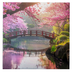 Japanese Garden, Cherry Blossom Season. Tile