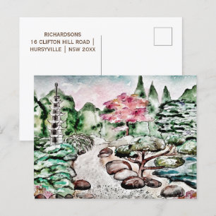 Japanese garden holiday postcard