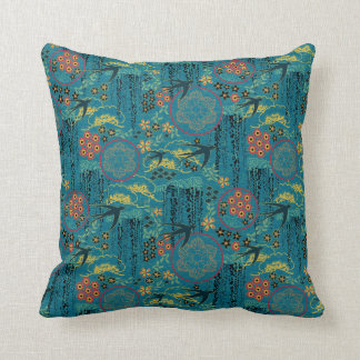 Japanese Garden in Teal Throw Pillow
