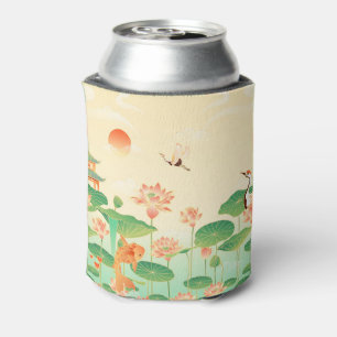 Japanese Garden Koi Pond and Waterlilies Art Can Cooler