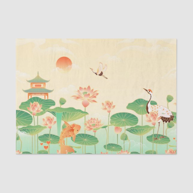 Japanese Garden Koi Pond and Waterlilies Art Tissue Paper (Front)