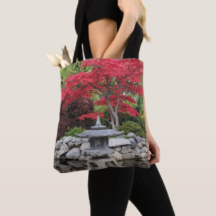 Japanese Garden Lantern and Red Leaves Photo Tote Bag