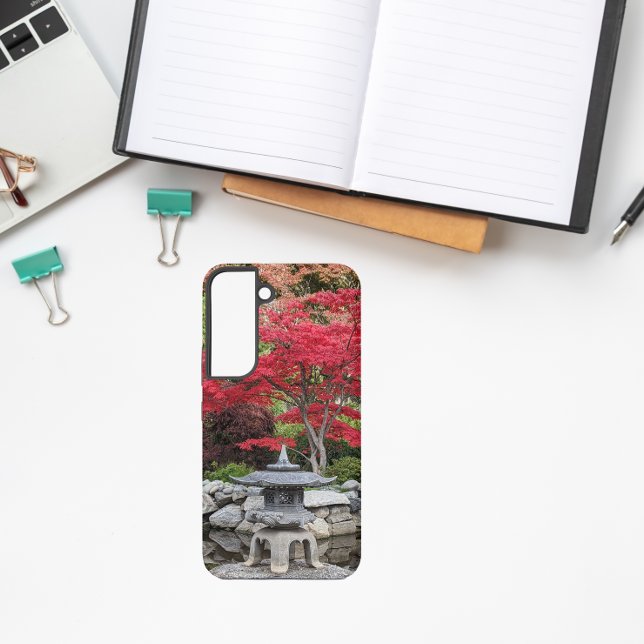 Japanese Garden Lantern and Red Maple Leaves Samsung Galaxy S22 Case (In Situ)