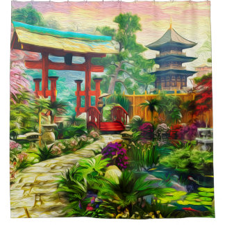 Japanese Garden Pagoda Sakura And Waterfall