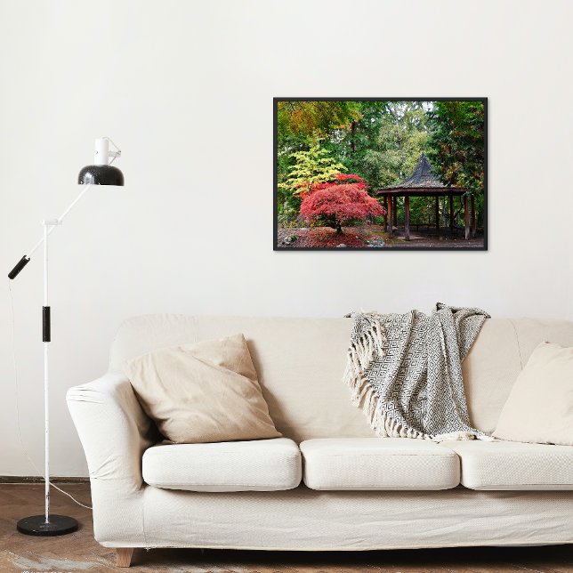 Japanese Garden Pavilion and Autumn Leaves Photo Print (In Situ Framed)
