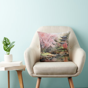 Japanese Garden Spring Throw Pillow