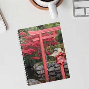 Japanese Garden Structures and Red Maple Leaves Notebook