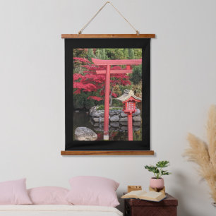 Japanese Garden Structures with Black Border Hanging Tapestry