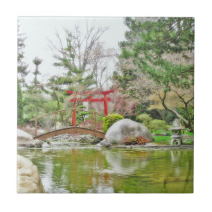 JAPANESE GARDEN WITH BRIDGE AND TORII (RED GATE) TILE