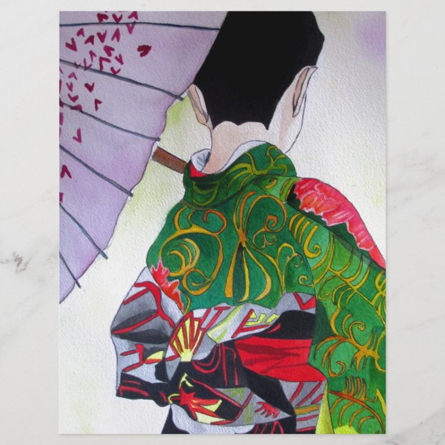 Japanese Geisha art with kimono and umbrella (Front)