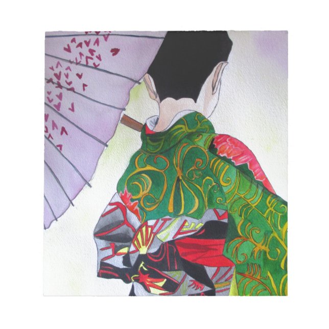 Japanese Geisha art with kimono and umbrella Notepad (Front)