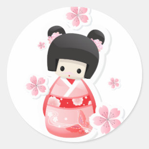 Japanese Geisha Doll - buns series Classic Round Sticker