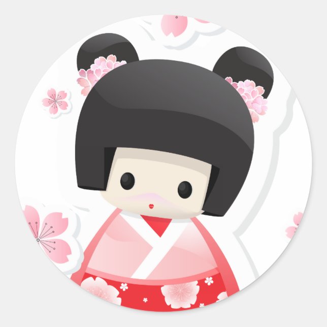 Japanese Geisha Doll - buns series Classic Round Sticker (Front)