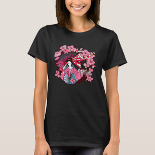 Japanese Geisha fans and umbrellas cherry blossom  T-Shirt