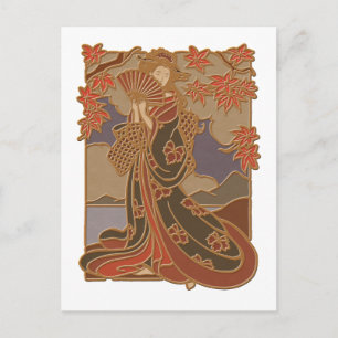 Japanese Geisha in Kimono Asian Bamboo Art Postcard