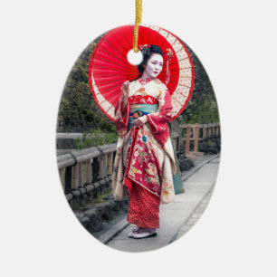 Japanese Geisha in Kyoto Ceramic Ornament