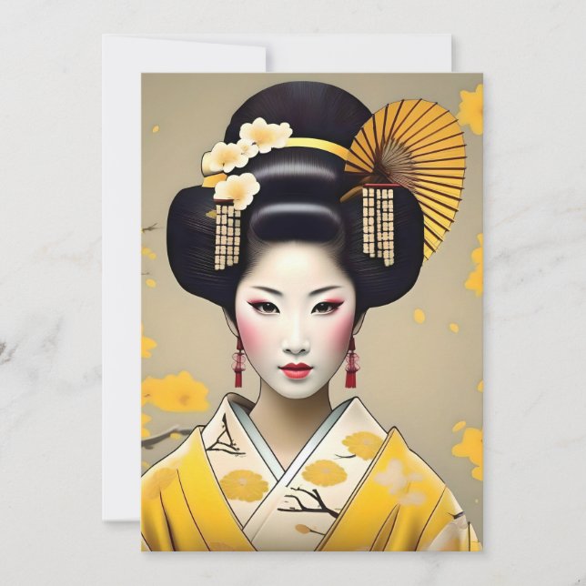 Japanese Geisha in Yellow A Portrait Holiday Card (Front)