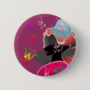 Japanese GEISHA KIMONO GIRL 2 Inch Round Button