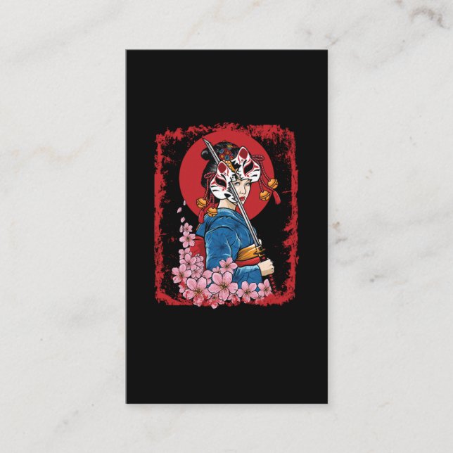 Japanese Geisha Mask Sword Japan Business Card (Front)