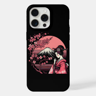 Japanese Geisha Mount Fuji Cherry Blossom Trees iPhone 15 Pro Max Case