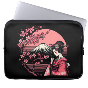 Japanese Geisha Mount Fuji Cherry Blossom Trees Laptop Sleeve