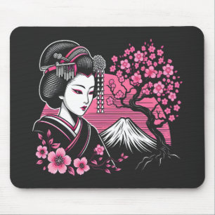 Japanese Geisha Mount Fuji Japanese Cherry Blossom Mouse Pad