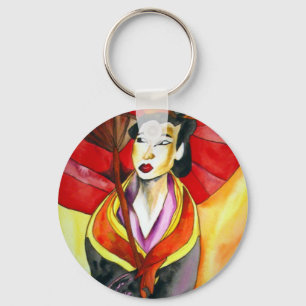 Japanese Geisha original art watercolor painting Keychain