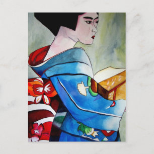 Japanese Geisha original watercolor art painting Postcard