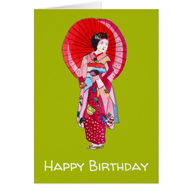 Japanese Geisha red kimono cute art (Front)