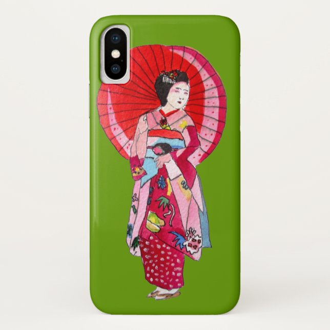 Japanese Geisha red kimono cute art Case-Mate iPhone Case (Back)