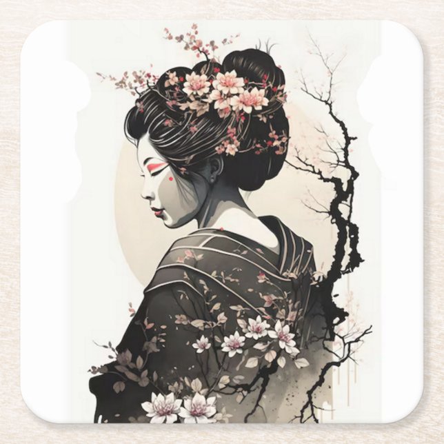Japanese Geisha - Square Paper Coaster (Front)