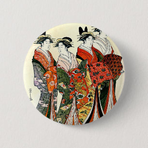JAPANESE GEISHA VINTAGE ART 2 INCH ROUND BUTTON
