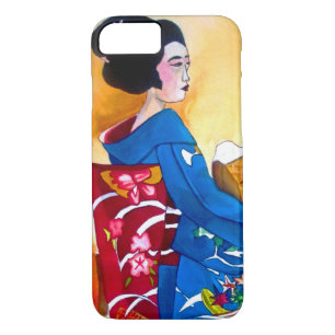 Japanese Geisha with blue kimono Case-Mate iPhone Case