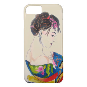 Japanese Geisha with blue kimono iPhone 8/7 Case