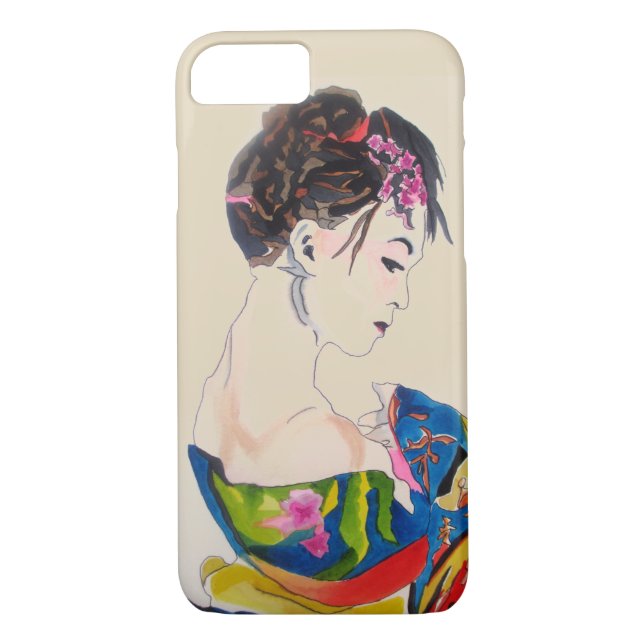 Japanese Geisha with blue kimono Case-Mate iPhone Case (Back)