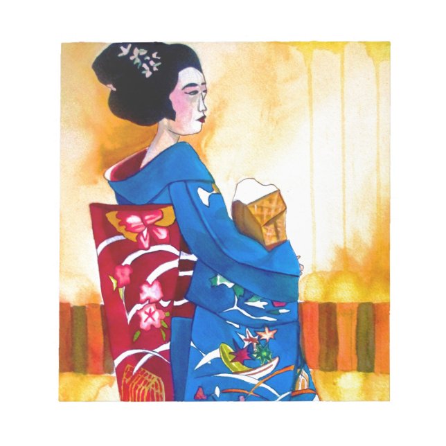 Japanese Geisha with blue kimono Notepad (Front)