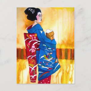 Japanese Geisha with blue kimono Postcard