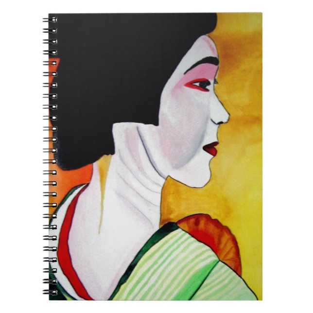 Japanese Geisha with green kimono original art Notebook (Front)
