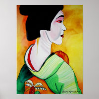 Japanese Geisha with green kimono original art