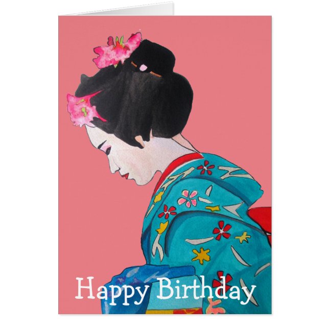 Japanese Geisha with pink cherry blossom birthday (Front)