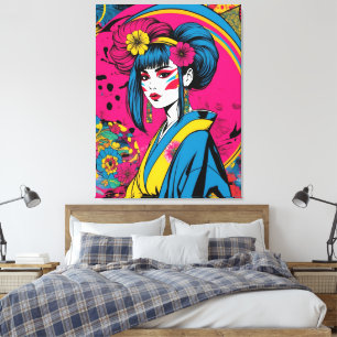 Japanese geisha woman in traditional kimono canvas print