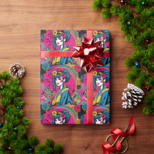 Japanese geisha woman in traditional kimono wrapping paper
