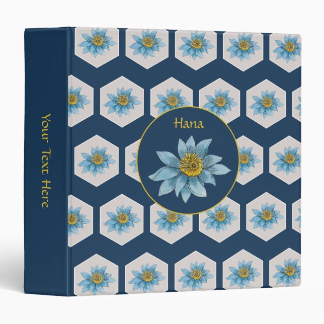 Japanese Geometric Lily Flower Pattern Monogram Binder (Front/Spine)