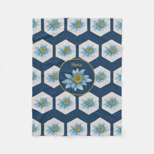 Japanese Geometric Lily Flower Pattern Monogram Fleece Blanket