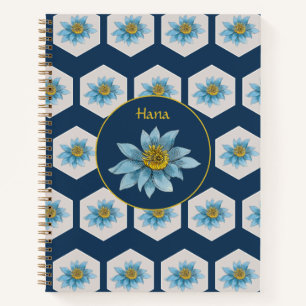 Japanese Geometric Lily Flower Pattern Monogram Notebook