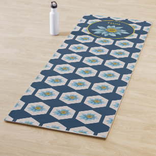 Japanese Geometric Lily Flower Pattern Monogram Yoga Mat