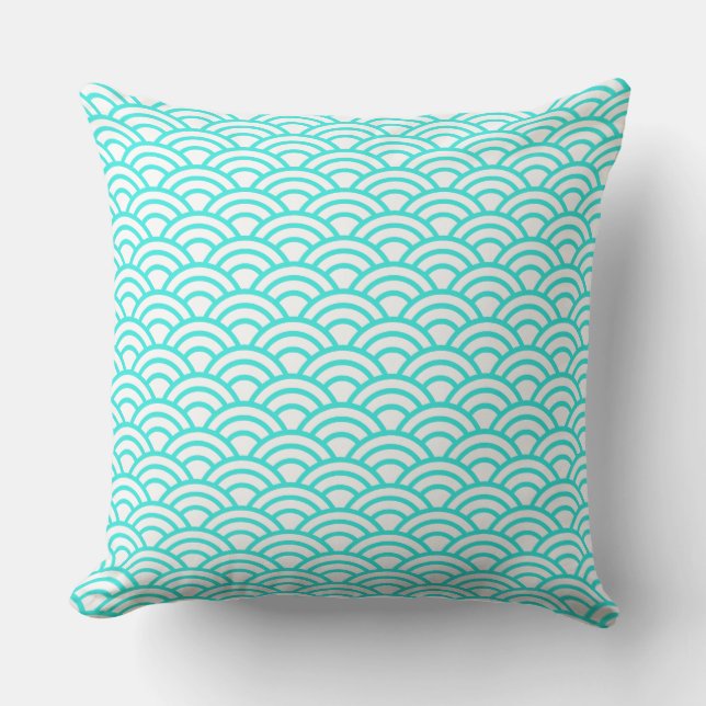Japanese Geometric Modern Fish Scale Pattern Throw Pillow (Front)