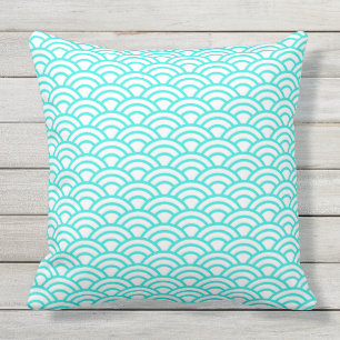 Japanese Geometric Modern Fish Scale Pattern Throw Pillow