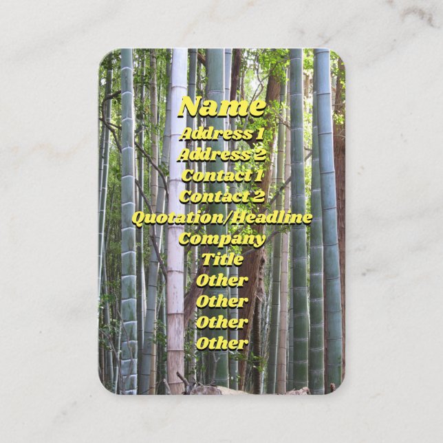 Japanese Giant Bamboo Forest, Sagano, Kyoto, Japan Business Card (Front)