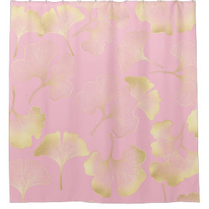Japanese Ginkgo Gold Line Art Pink Pattern